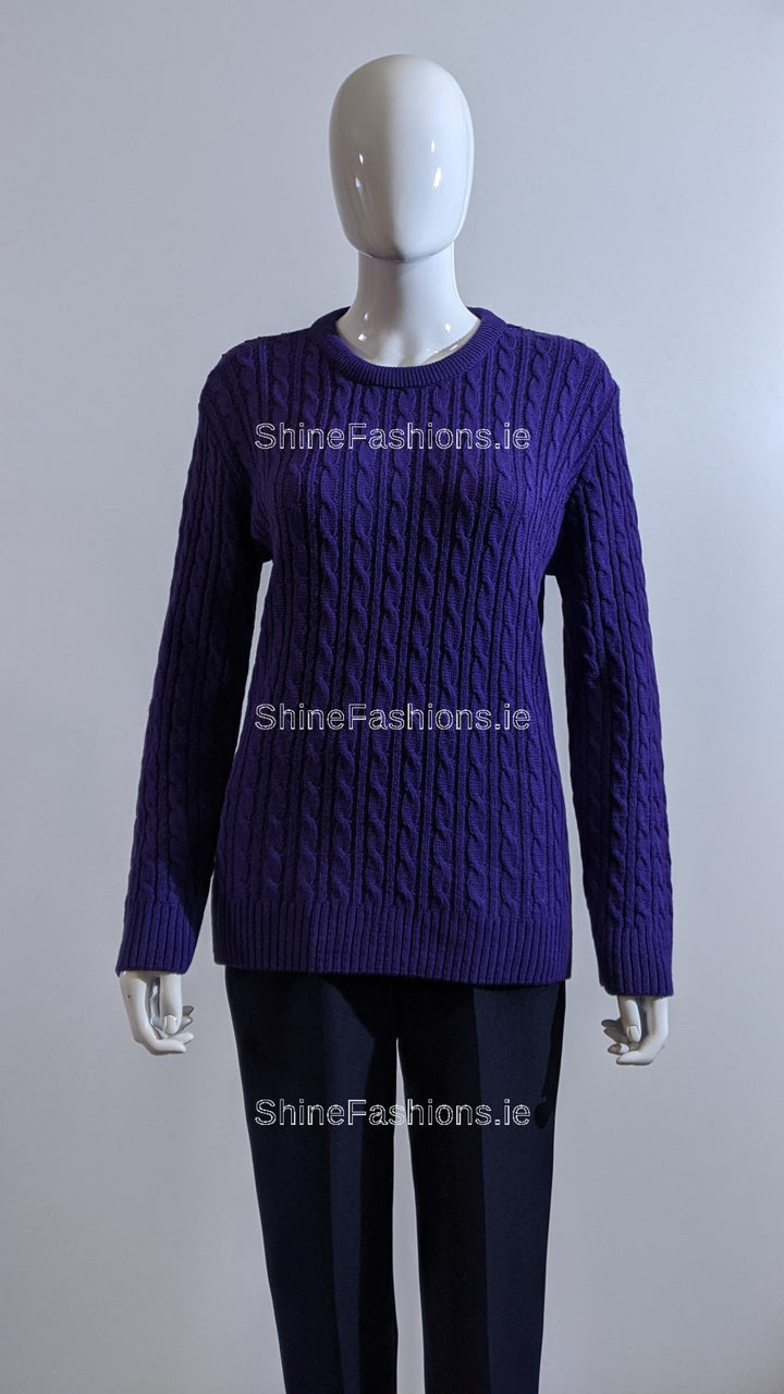 Purple Round Neck Cable Knit Jumper