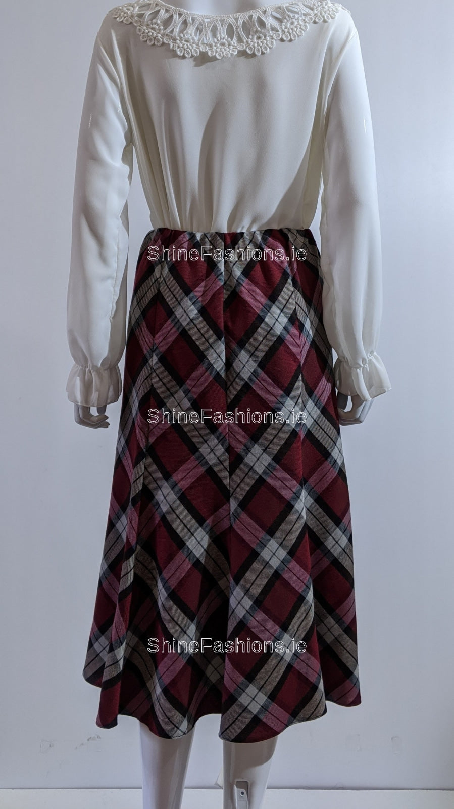 Red Elasticated Lined A-Line Checked Tartan Skirt