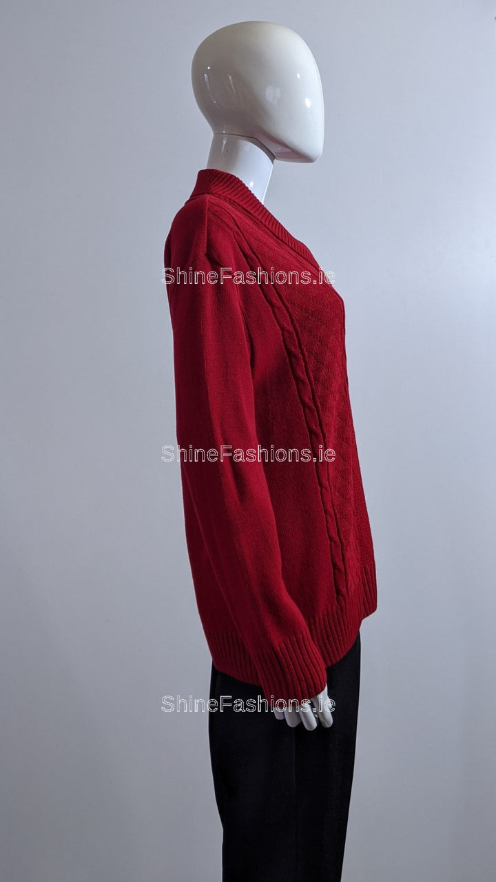 Red Four Button Cable Knit Jumper