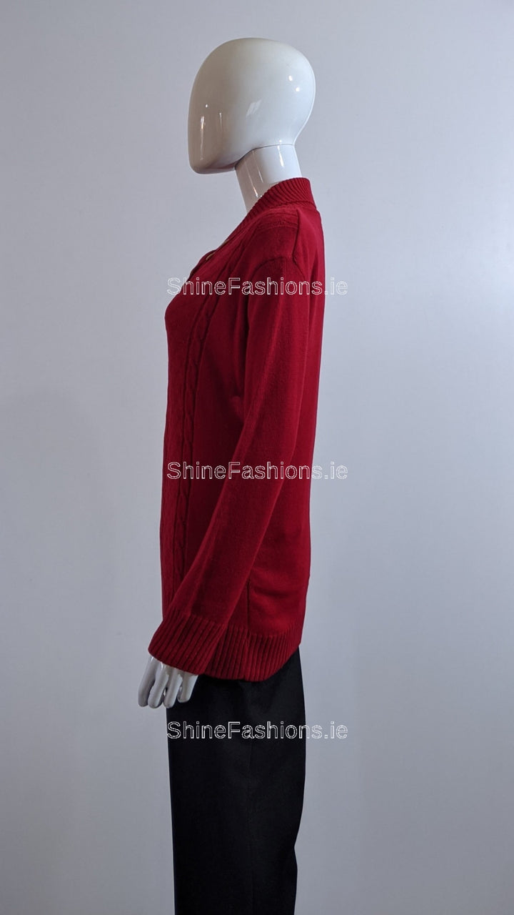 Red Four Button Cable Knit Jumper