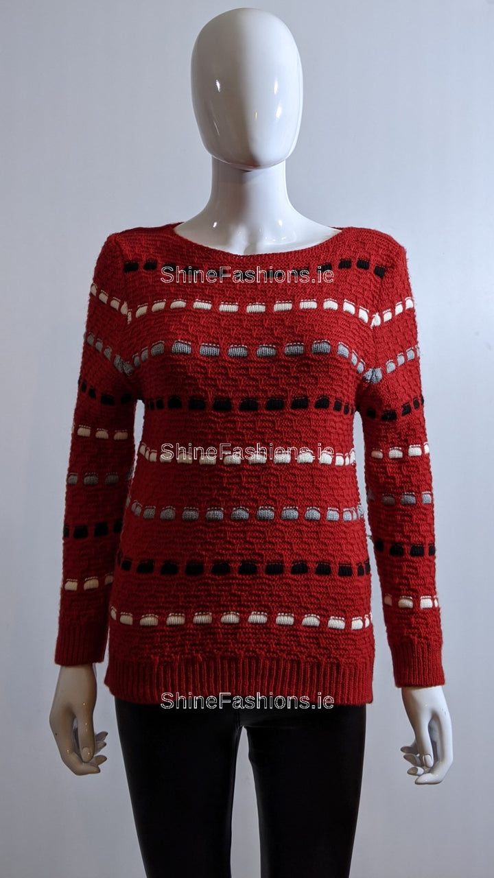 Red Pattern Detail Knit Jumper