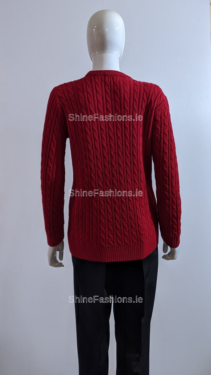 Red Round Neck Cable Knit Jumper