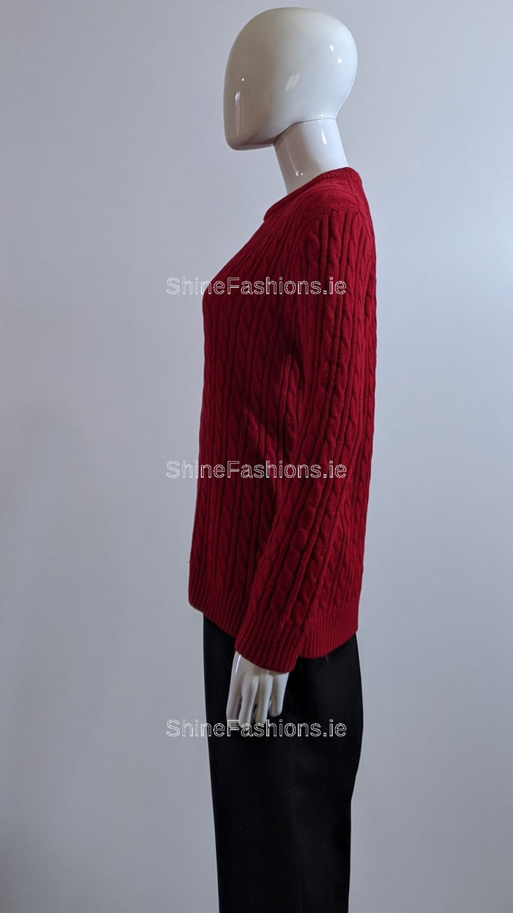 Red Round Neck Cable Knit Jumper