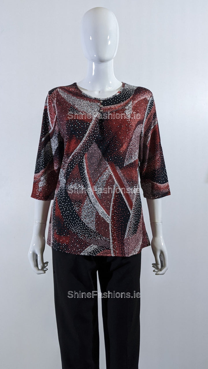 Red Spotted Pattern Round Neck Blouse Top