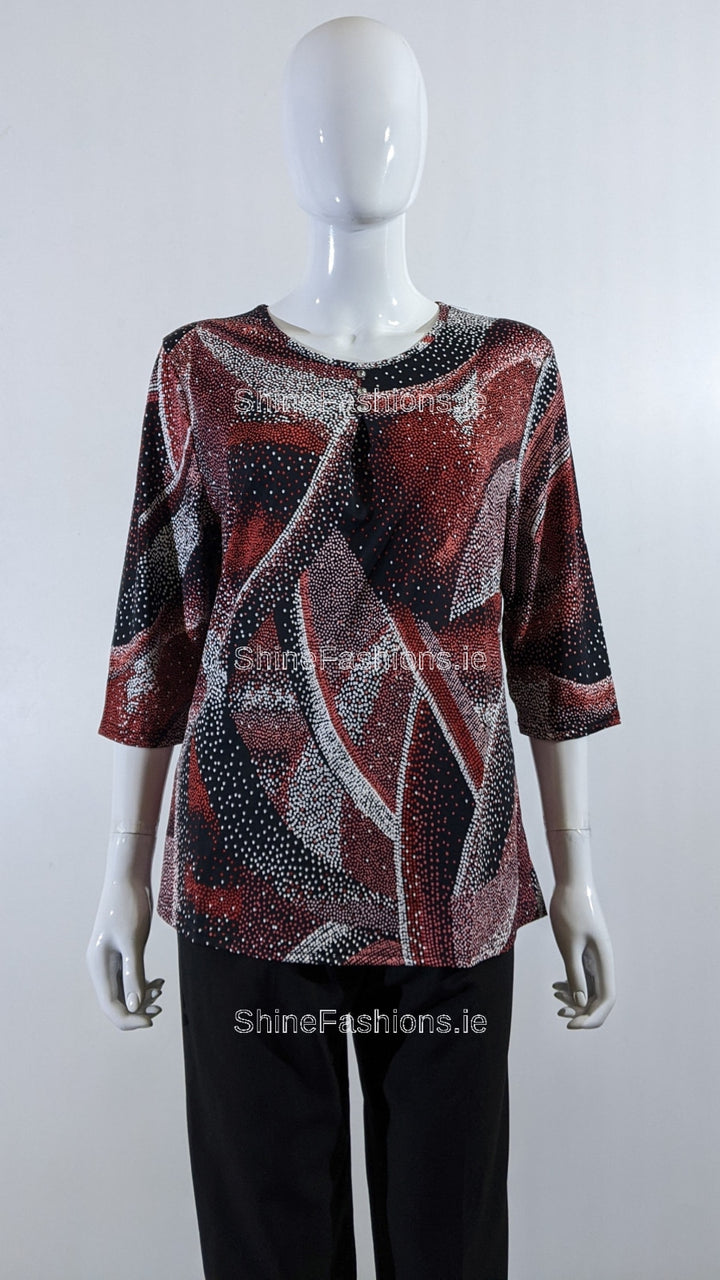 Red Spotted Pattern Round Neck Blouse Top