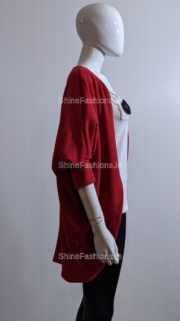 Red Waterfall Loose Open Cardigan