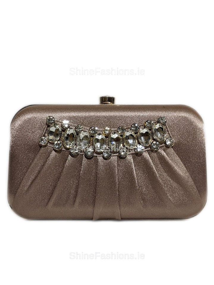 Rose Gold Diamond Gem Clutch Bag with Gold Chain