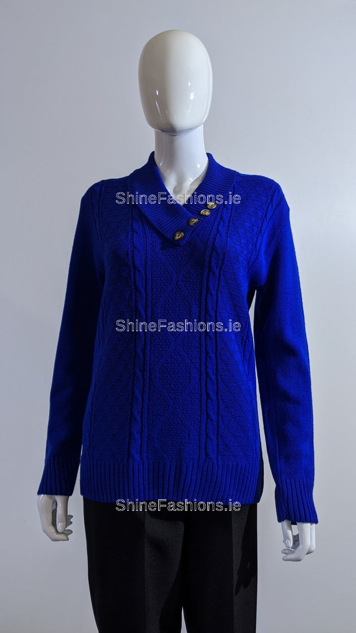 Royal Blue Four Button Cable Knit Jumper