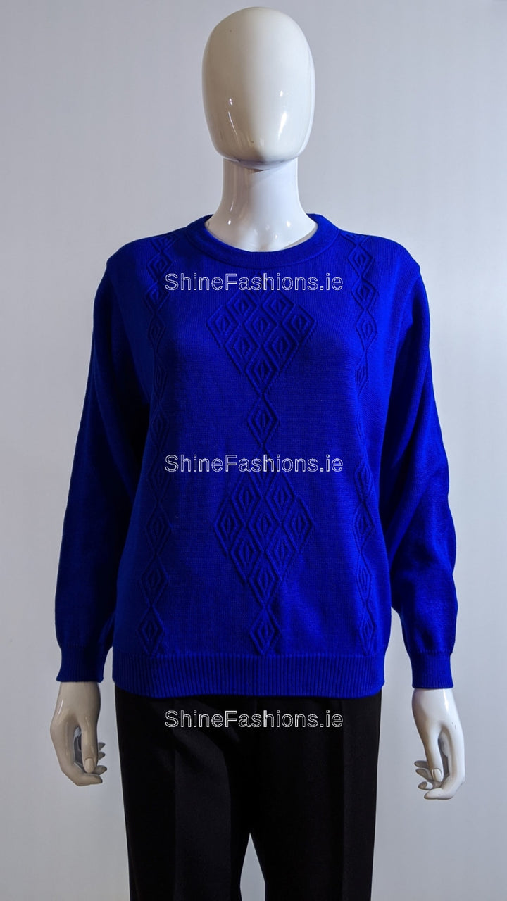 Royal Blue Round Neck Diamond Design Jumper