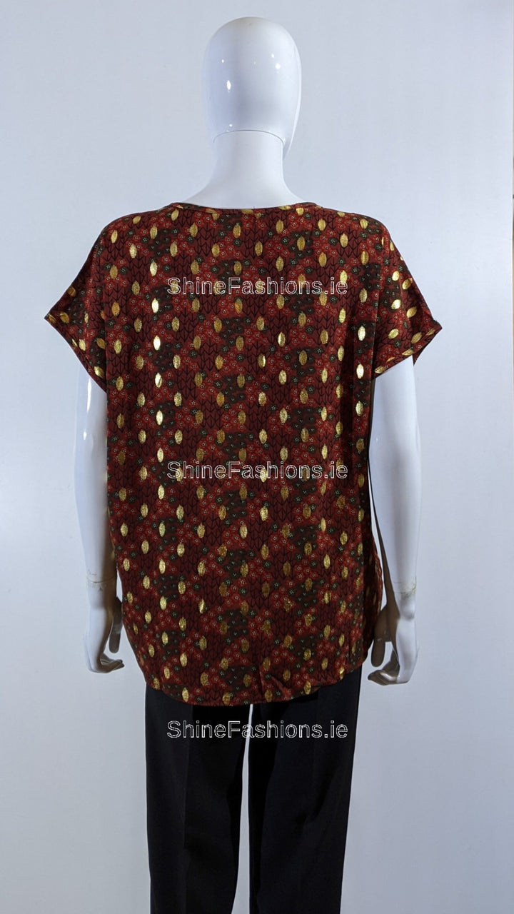 Rust Gold Detailed Pattern Top