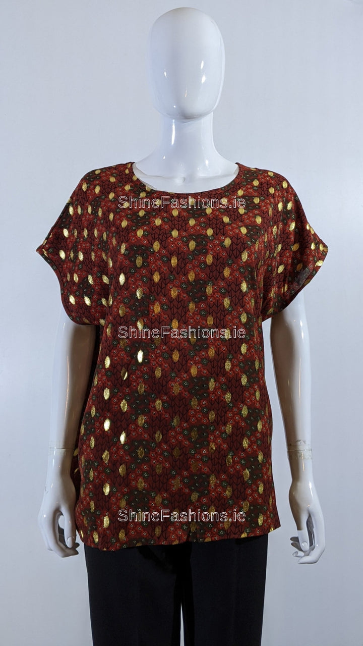 Rust Gold Detailed Pattern Top