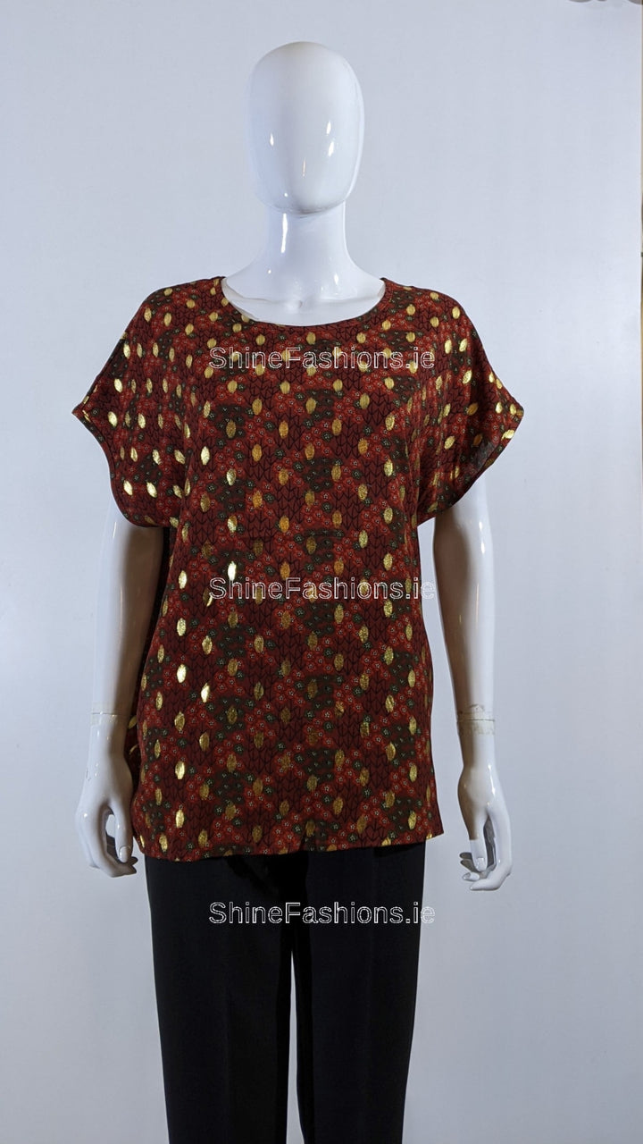 Rust Gold Detailed Pattern Top