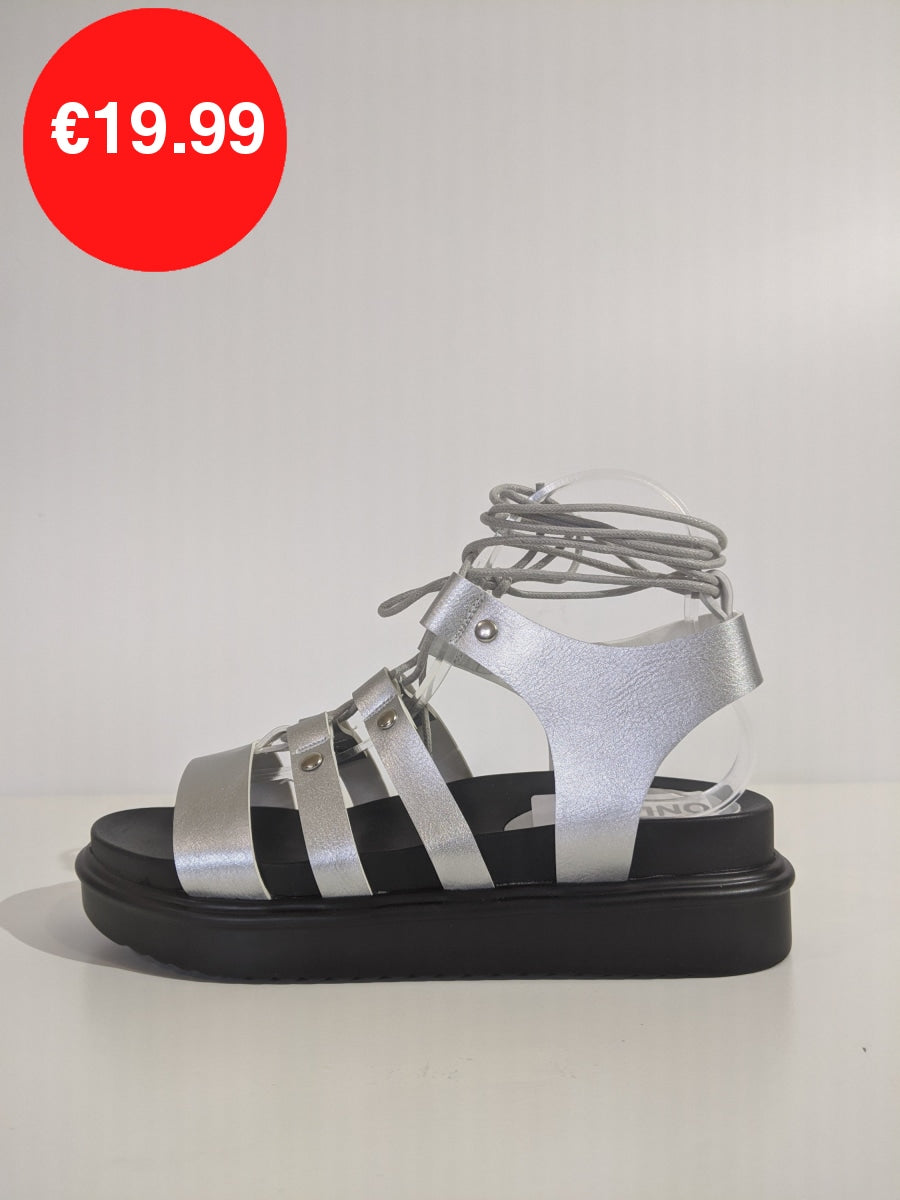 Silver Lace Up Chunky Platform Gladiator Sandals