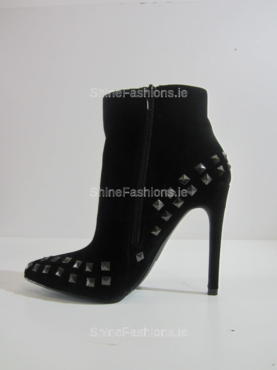 Stiletto Heel Studded Faux Suede Ankle Boot