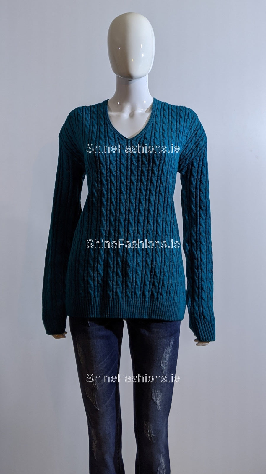 Teal V-Neck Cable Knit Jumper