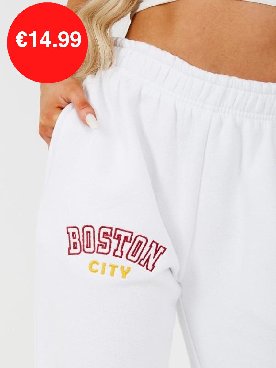 BOSTON Embroidered Fleece Joggers-White