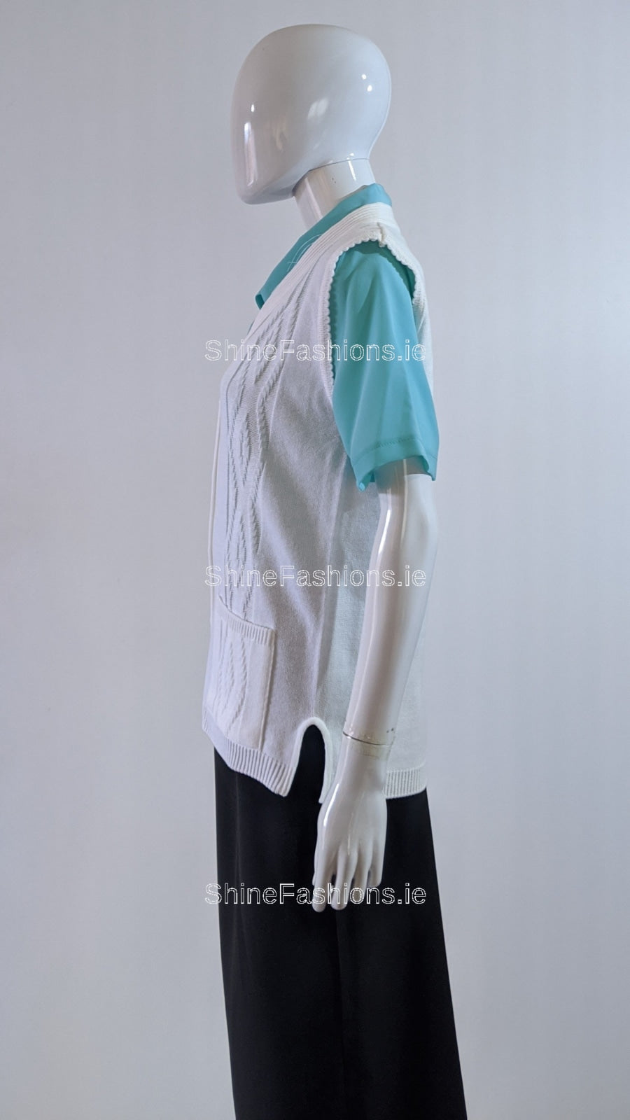 White Button Up Knitted Waistcoat with Pockets