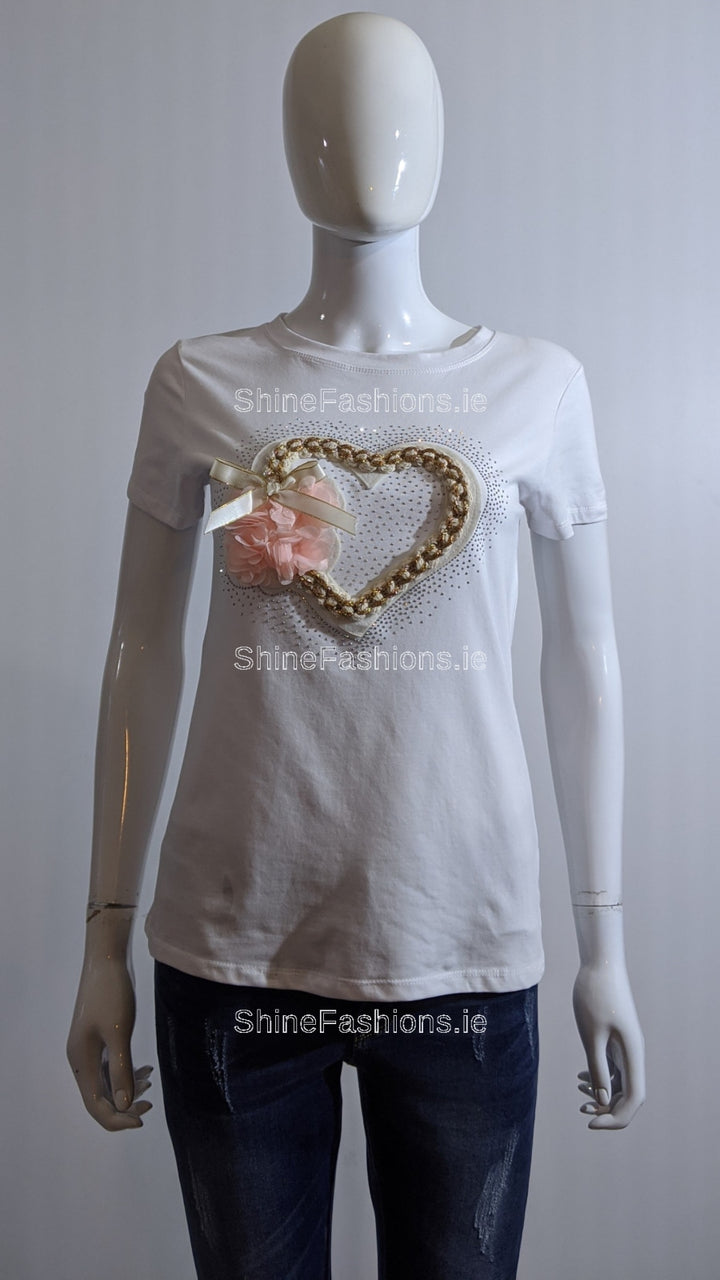 White Love Heart Design Top