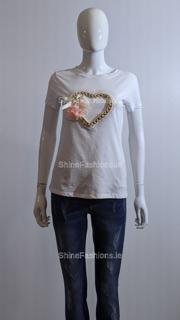 White Love Heart Design Top