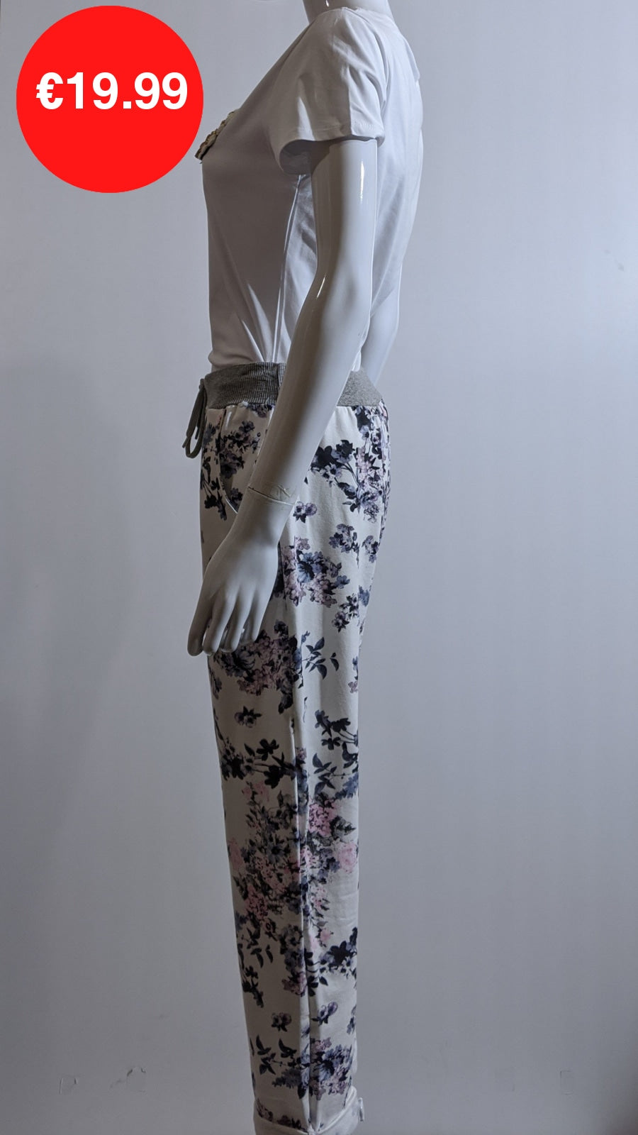 White Navy Floral Print Trouser