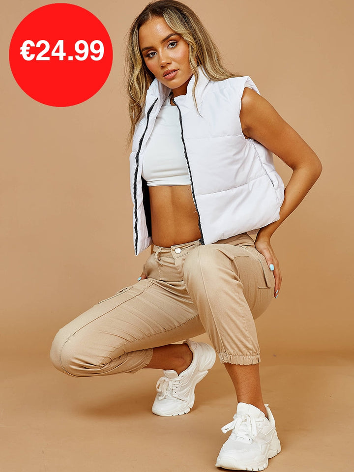 White Padded Puffer Cropped Gilet