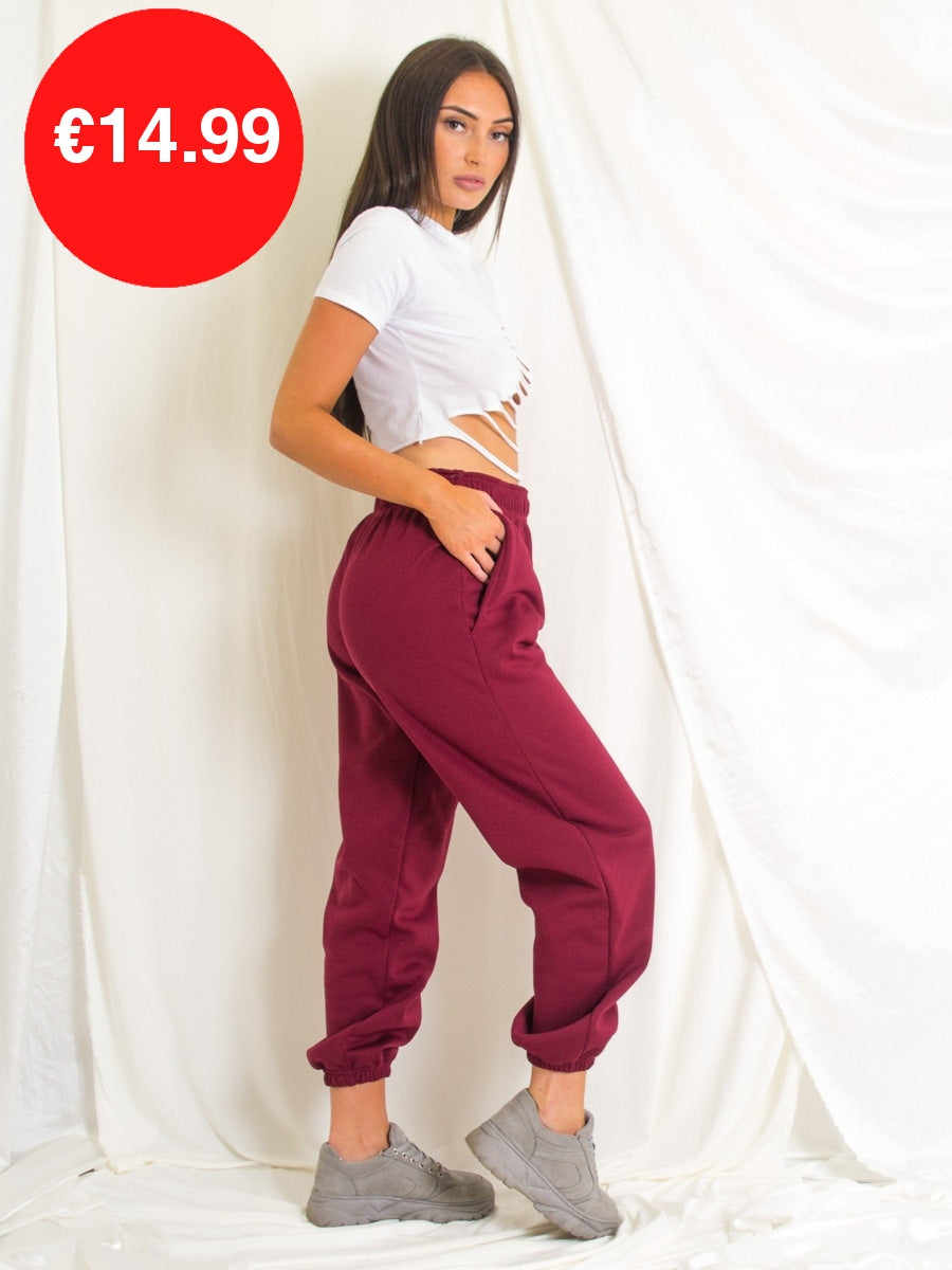 Wine Fleeced Oversized Joggers