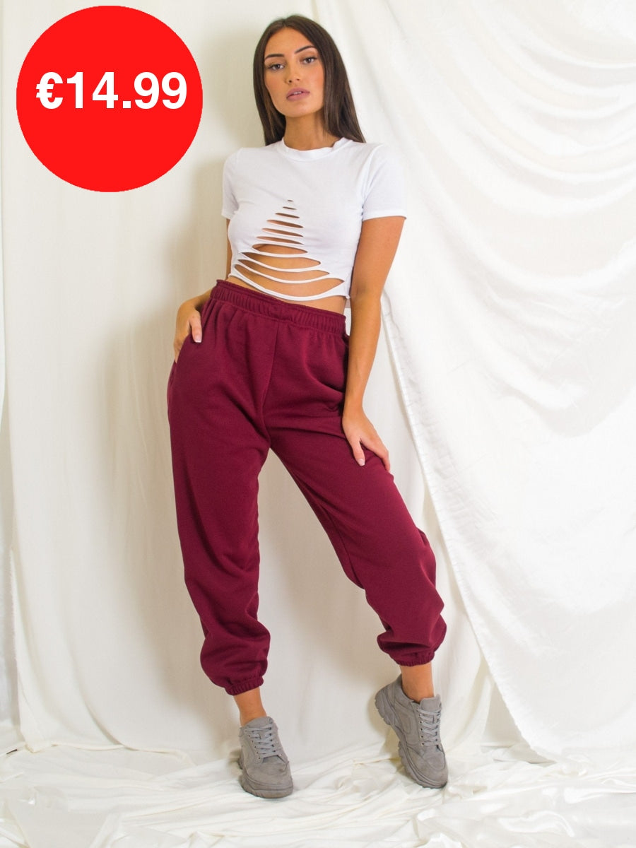 Wine Fleeced Oversized Joggers