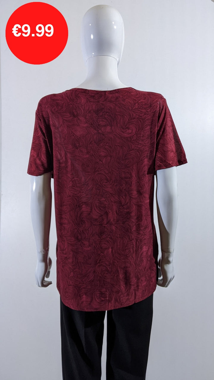Wine Floral Embroidered Short Sleeve Top