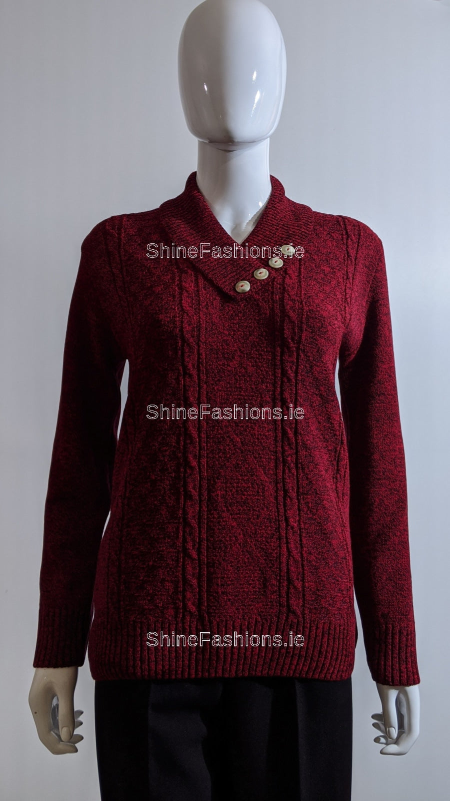 Wine Four Button Cable Knit Jumper