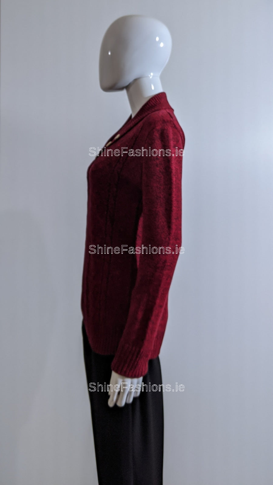 Wine Four Button Cable Knit Jumper