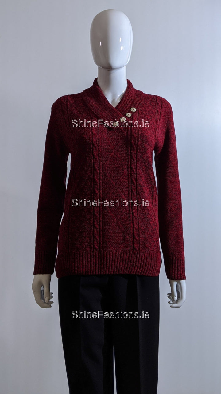 Wine Four Button Cable Knit Jumper