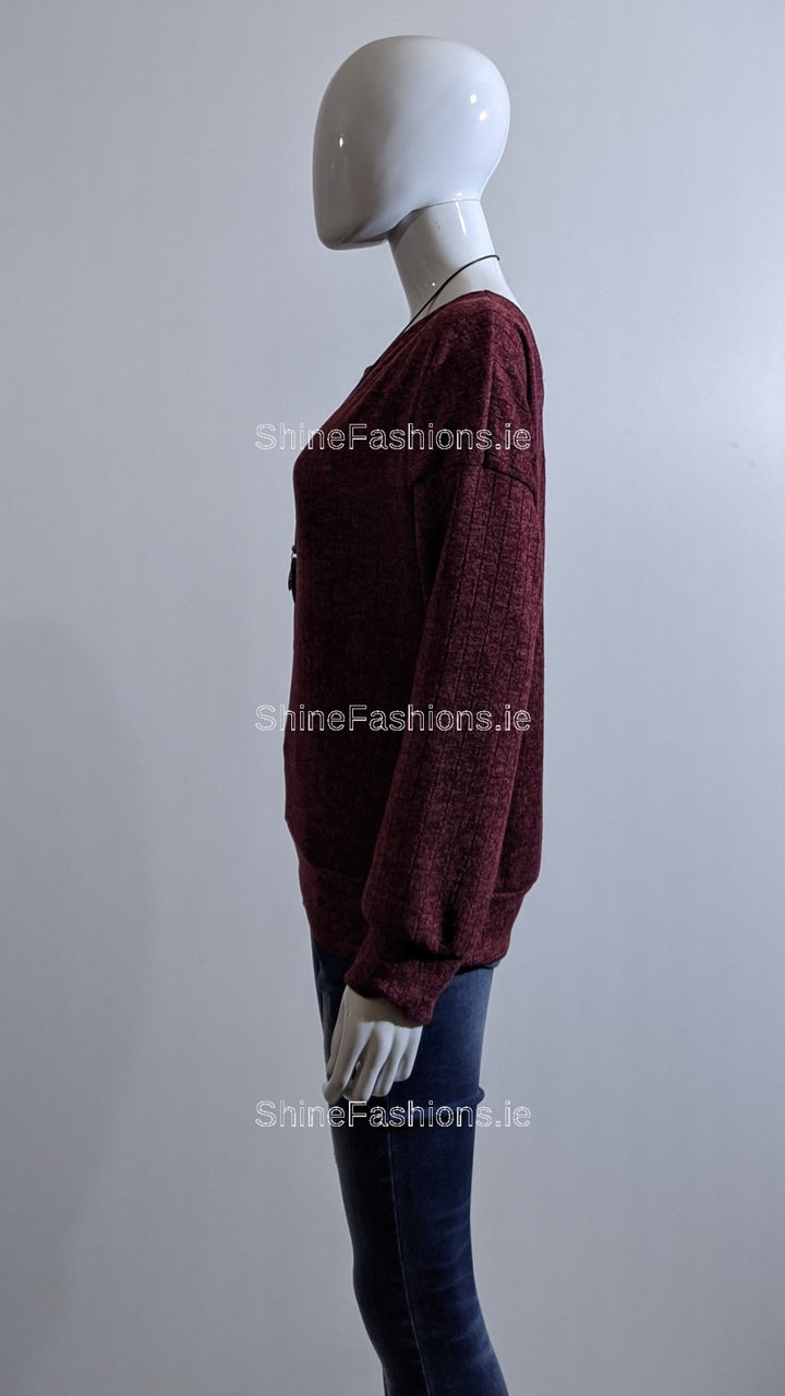 Wine Ribbed Cross-Back Top Jumper