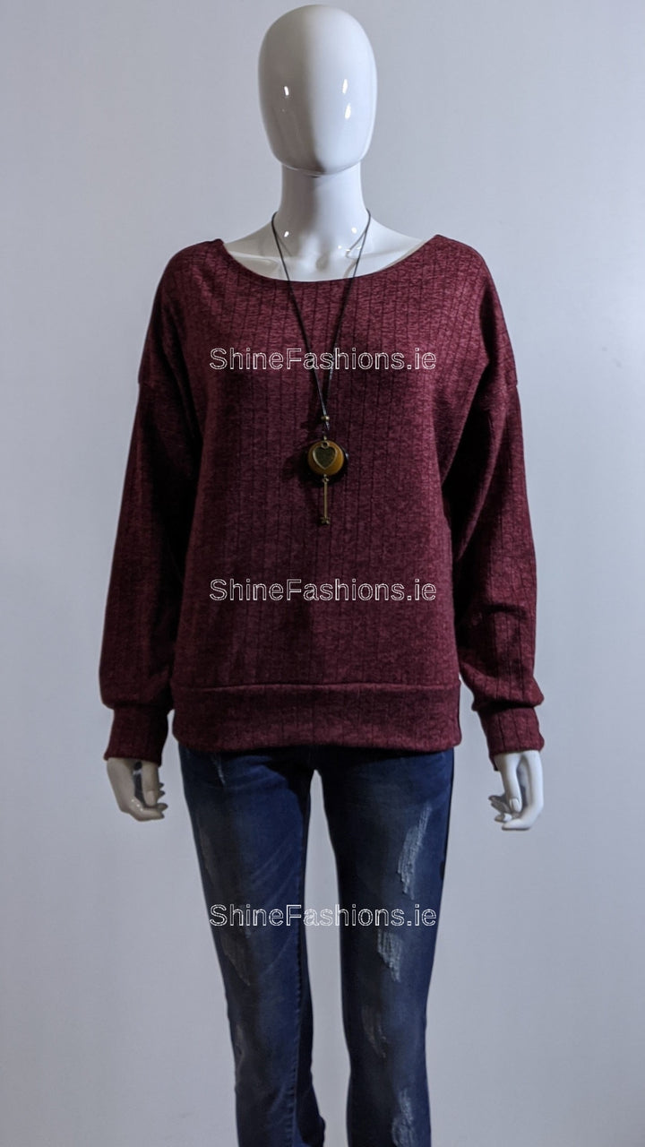 Wine Ribbed Cross-Back Top Jumper