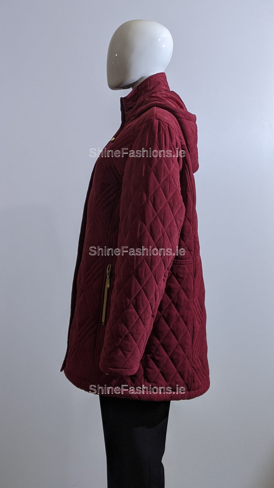 Wine Soft Touch Quilted Hooded Long Coat