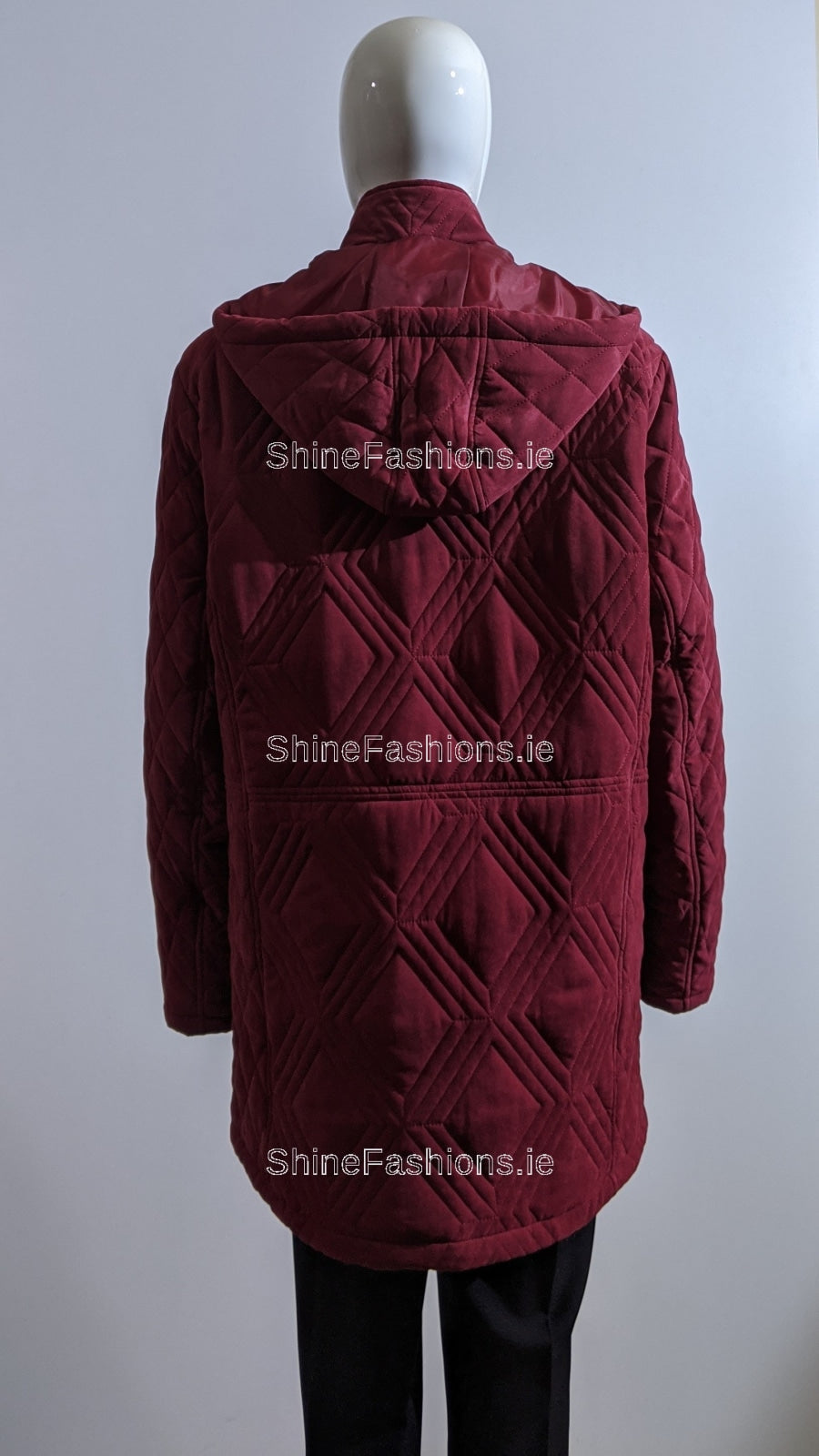 Wine Soft Touch Quilted Hooded Long Coat