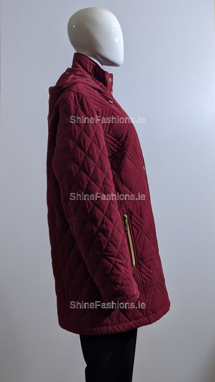 Wine Soft Touch Quilted Hooded Long Coat