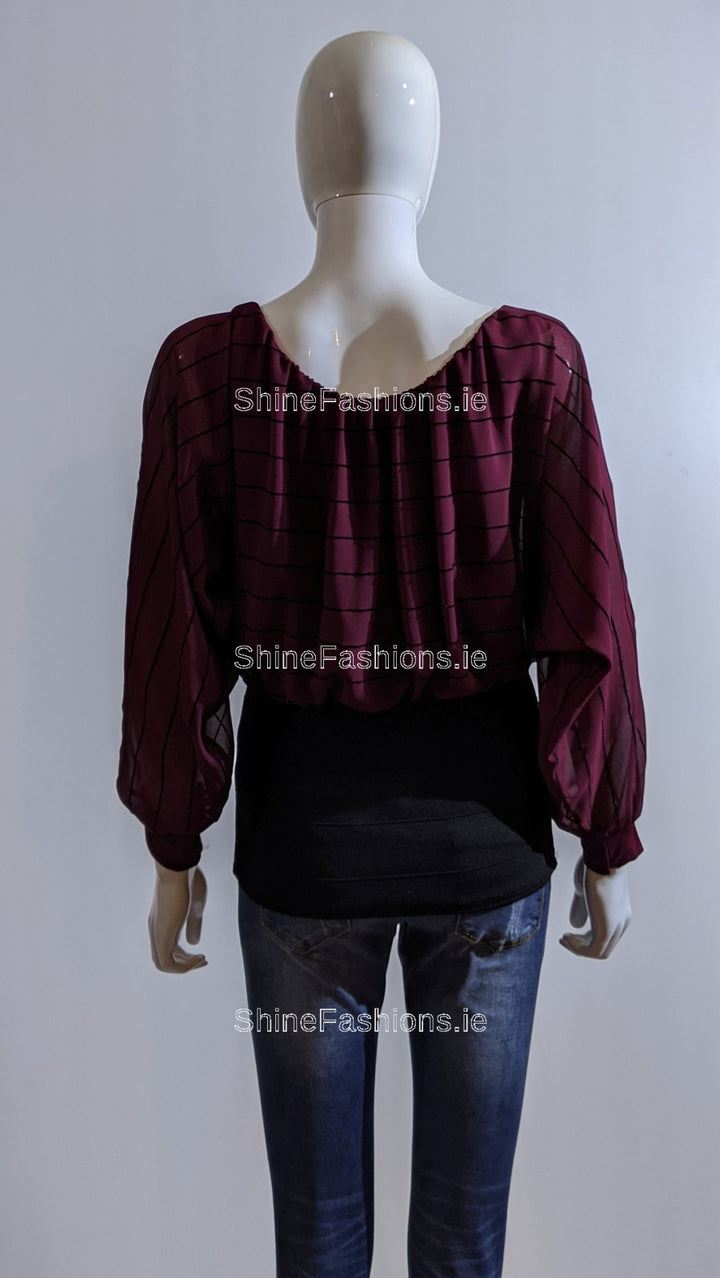 Wine Stripe Loose Band Top