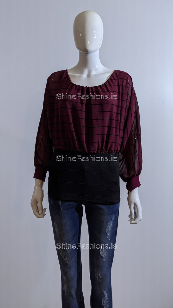 Wine Stripe Loose Band Top