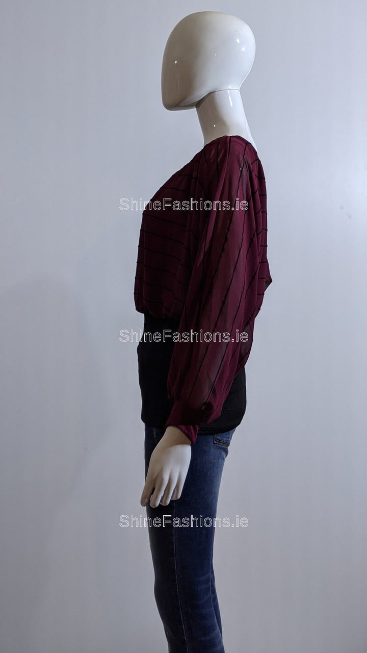 Wine Stripe Loose Band Top