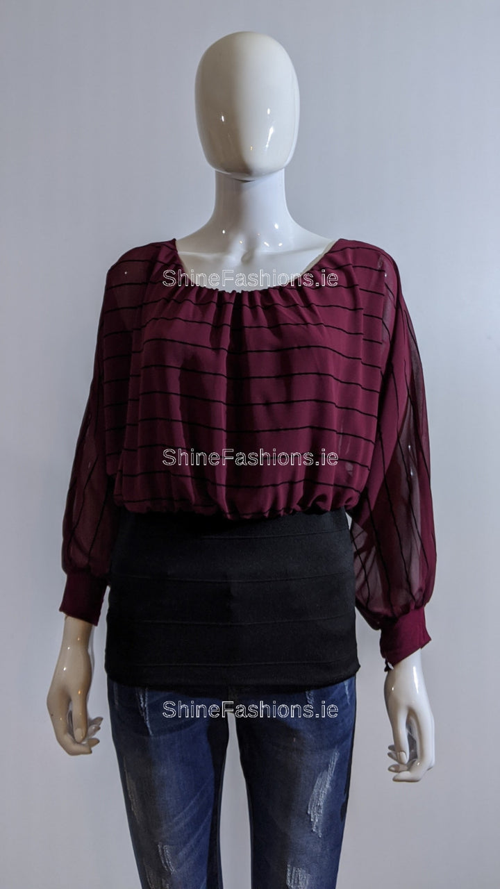 Wine Stripe Loose Band Top