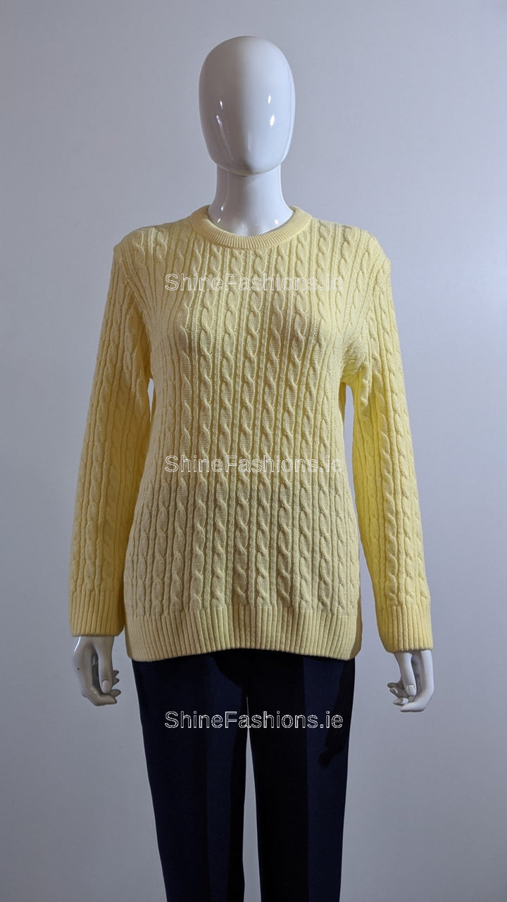 Yellow Round Neck Cable Knit Jumper