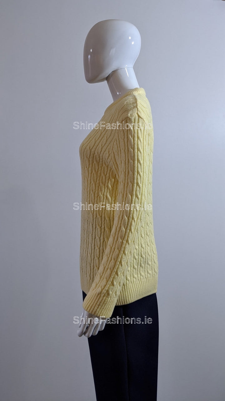 Yellow Round Neck Cable Knit Jumper