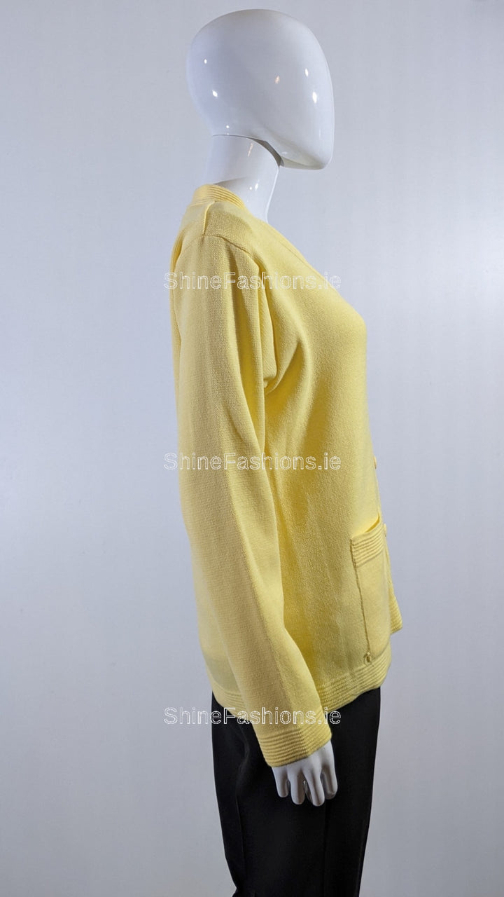 Yellow V-Neck Button Pocket Cardigan